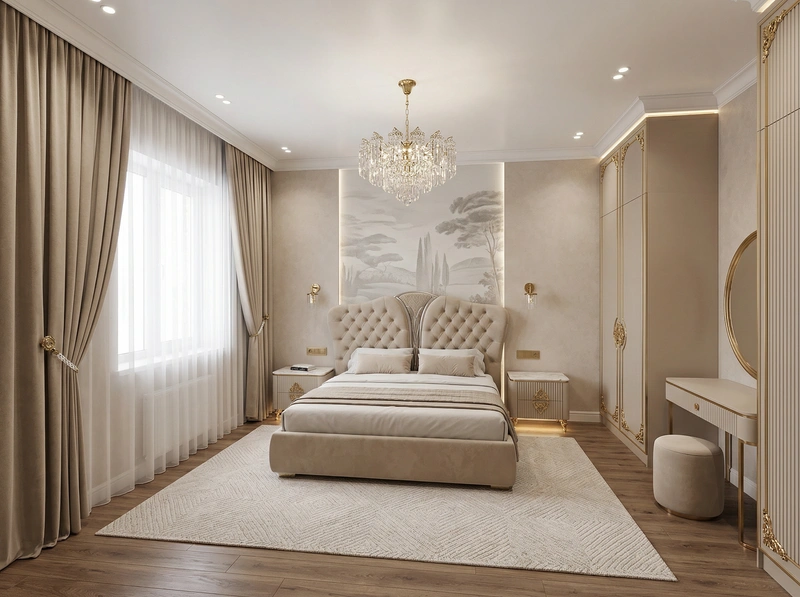 Дизайн интерьера в стиле Неоклассика — Спальня от нейросети RoomGPT