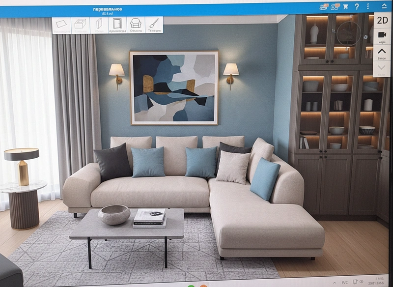 Дизайн интерьера в стиле Контемпорари — Гостиная от нейросети RoomGPT