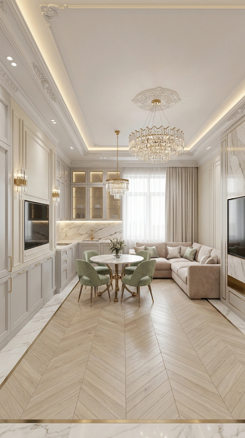 Дизайн кухни в стиле Неоклассика — фото интерьера от нейросети RoomGPT