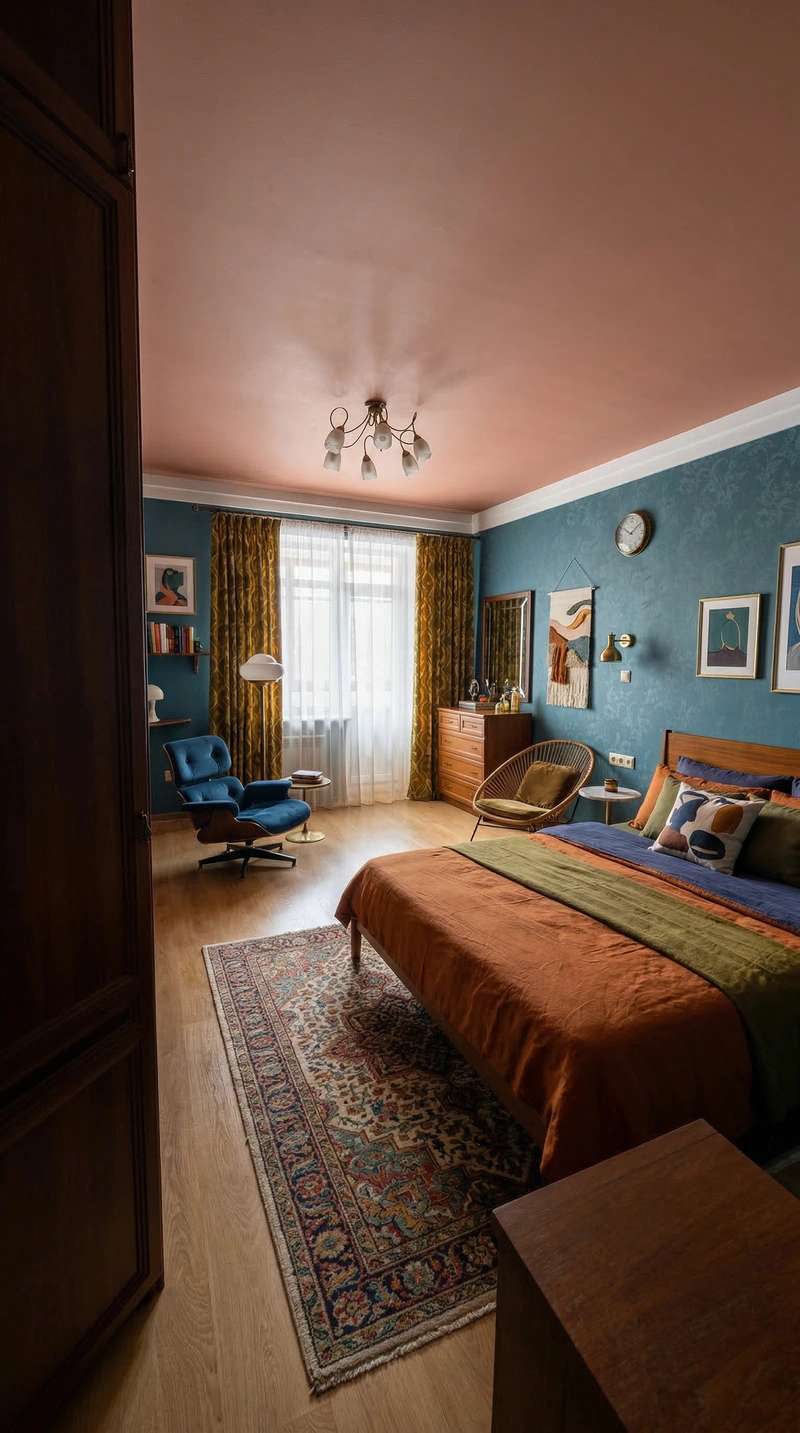 Дизайн спальни в стиле Эклектика — фото интерьера от нейросети RoomGPT