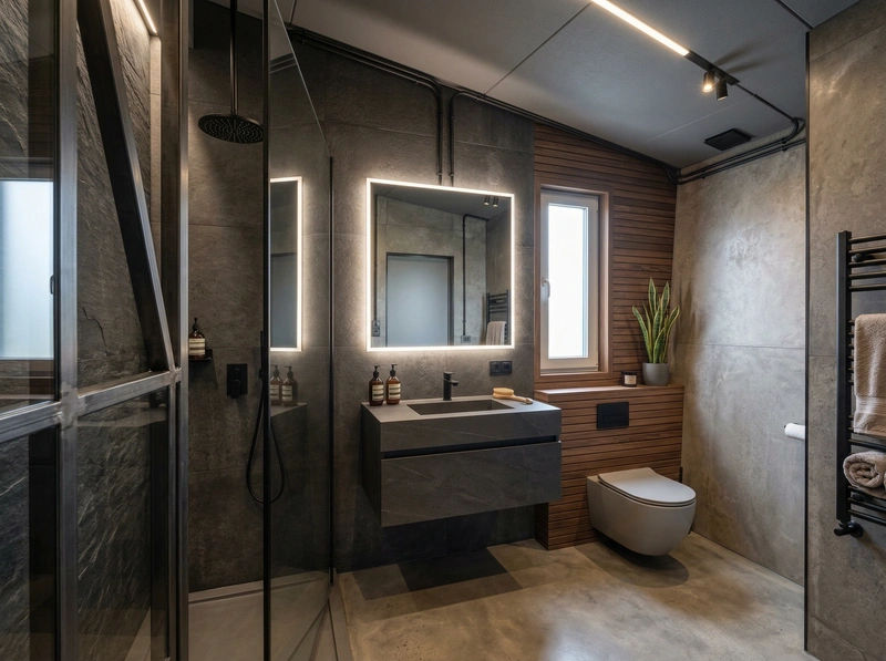 Дизайн интерьера в стиле Лофт — Ванная от нейросети RoomGPT