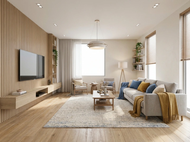 Дизайн интерьера в стиле Контемпорари — Гостиная от нейросети RoomGPT