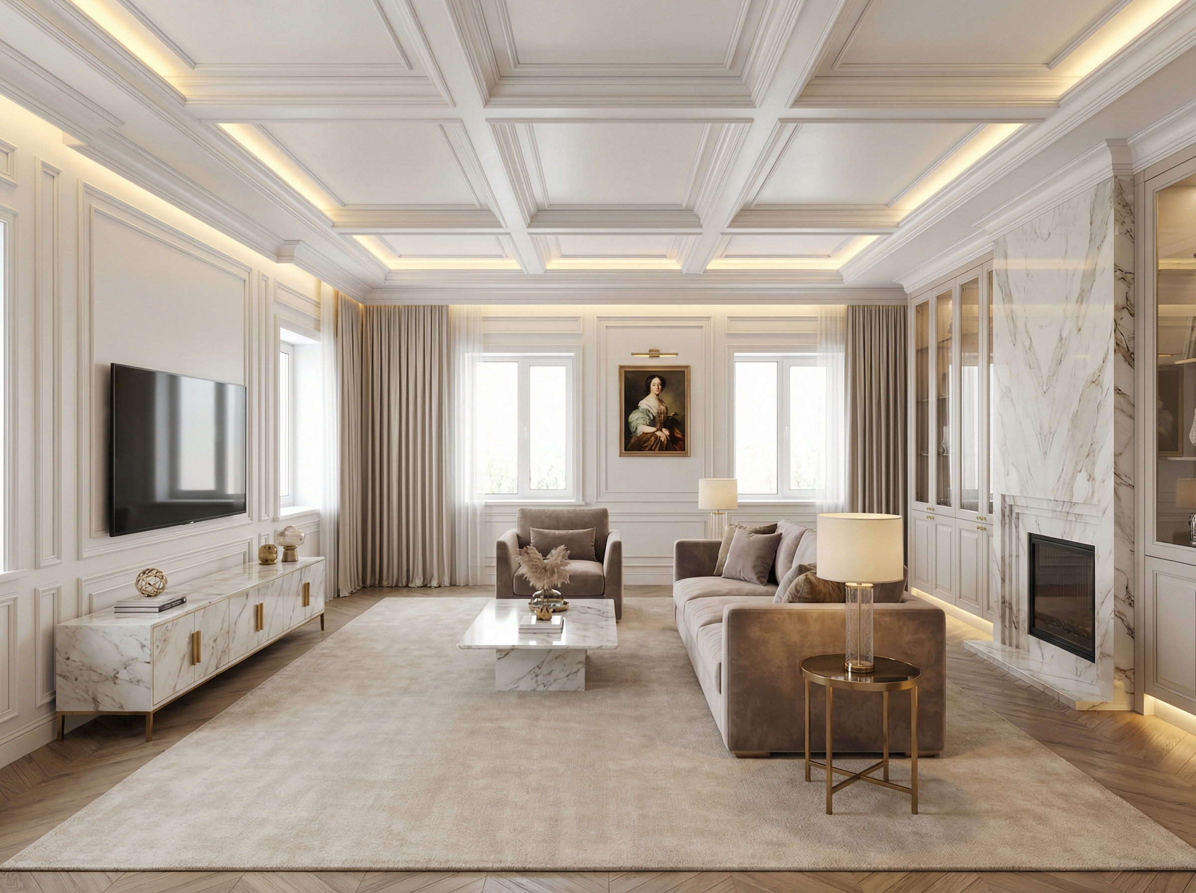 Дизайн гостиной в стиле Классика — фото интерьера от нейросети RoomGPT