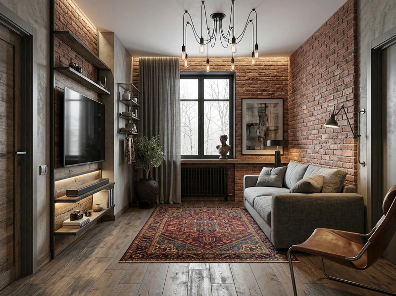 Дизайн интерьера в стиле Лофт — Гостиная от нейросети RoomGPT