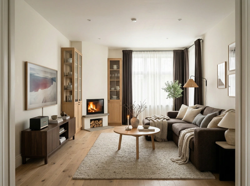 Дизайн гостиной в стиле Хюгге — фото интерьера от нейросети RoomGPT