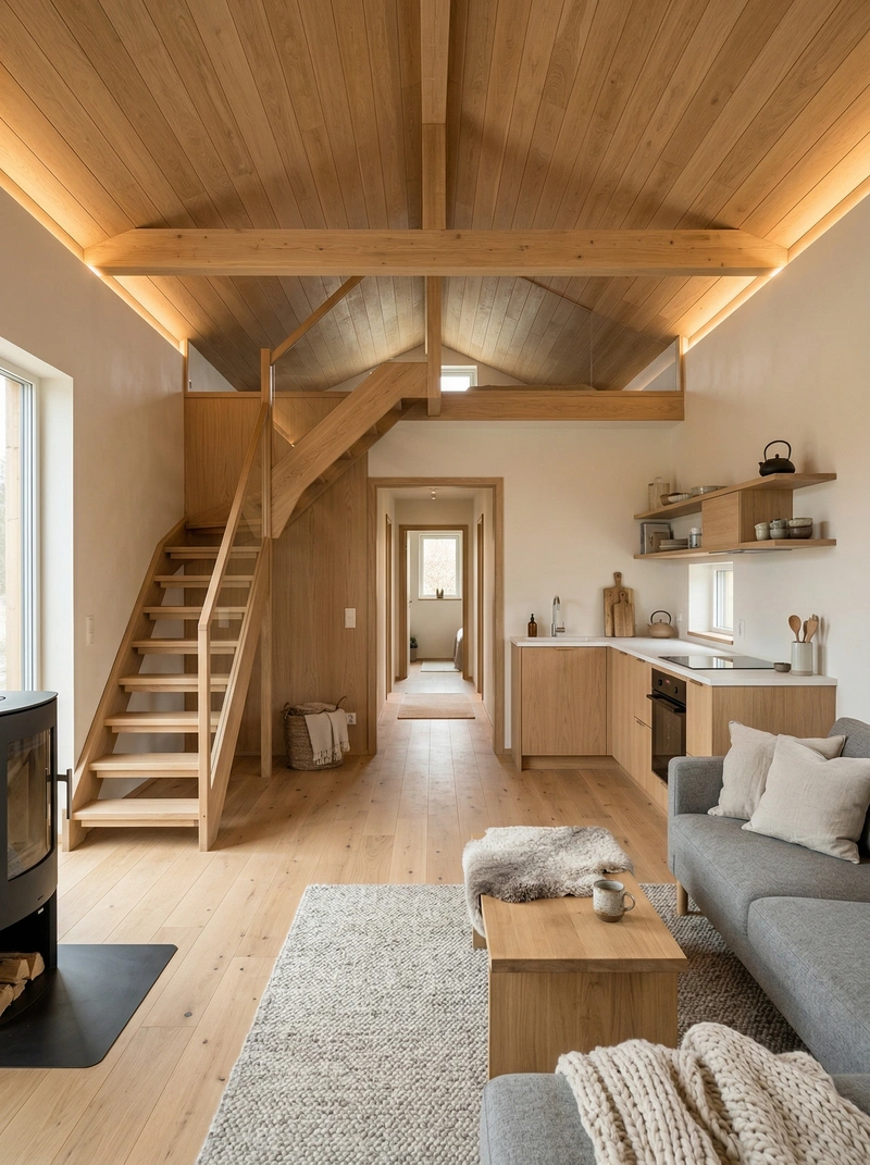 Дизайн гостиной в стиле Хюгге — фото интерьера от нейросети RoomGPT