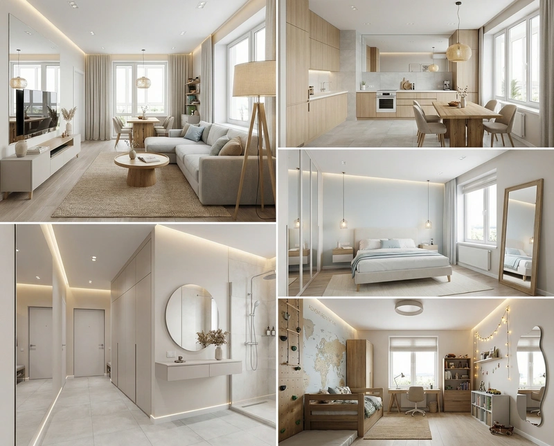 Дизайн гостиной в стиле Сканди — фото интерьера от нейросети RoomGPT