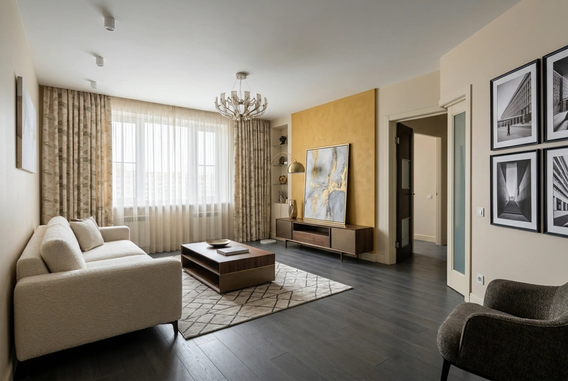 Дизайн гостиной в стиле Контемпорари — фото интерьера от нейросети RoomGPT