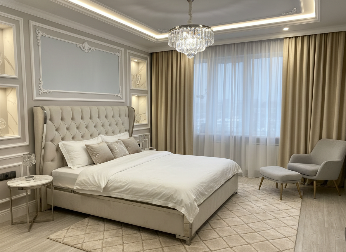 Дизайн спальни в стиле Классика — фото интерьера от нейросети RoomGPT