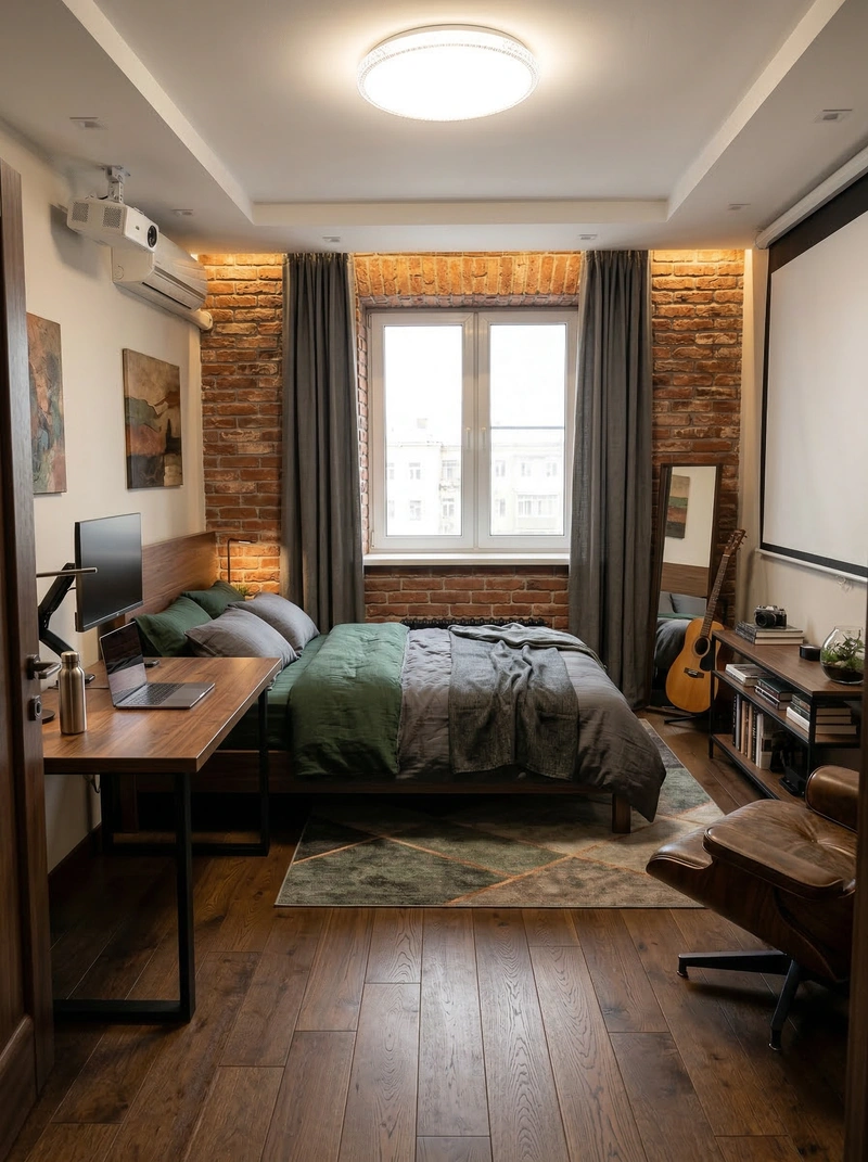 Дизайн спальни в стиле Лофт — фото интерьера от нейросети RoomGPT
