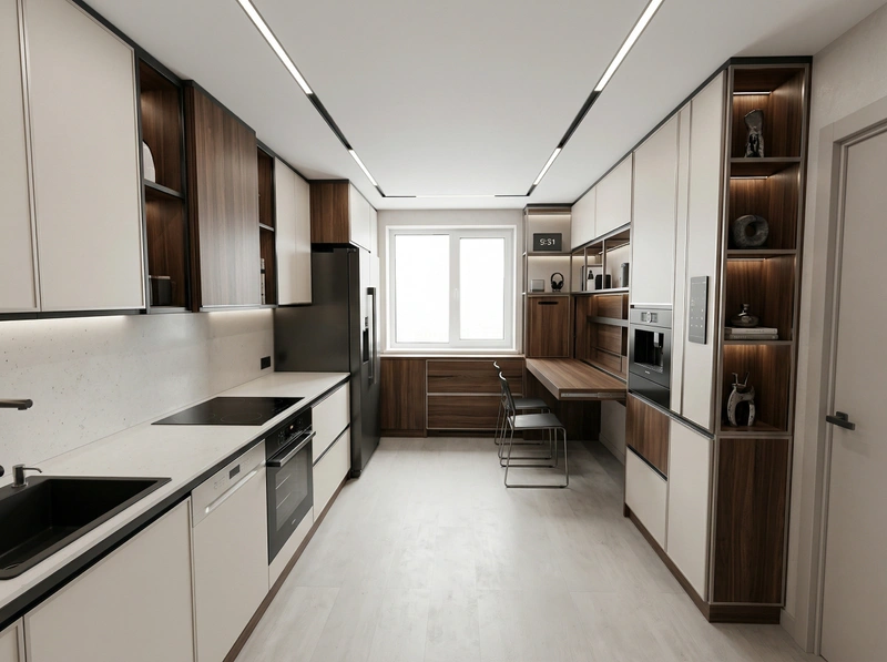 Дизайн кухни в стиле Блэктэк — фото интерьера от нейросети RoomGPT