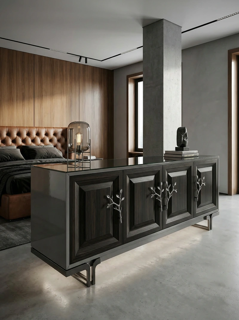 Дизайн спальни в стиле Блэктэк — фото интерьера от нейросети RoomGPT