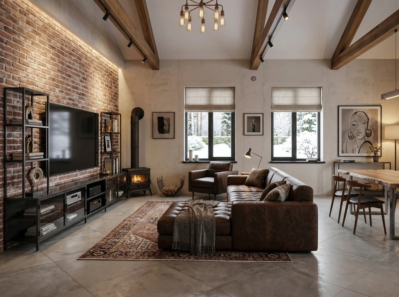 Дизайн гостиной в стиле Лофт — фото интерьера от нейросети RoomGPT