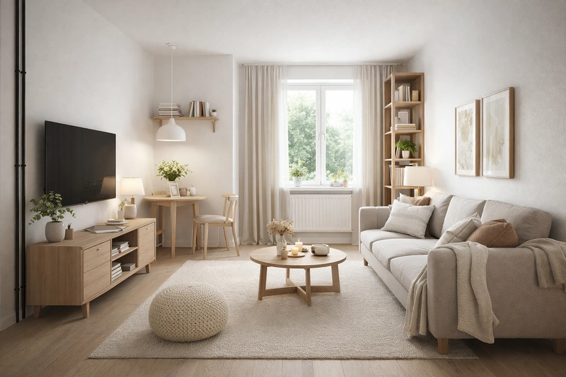 Дизайн интерьера в стиле Хюгге — Гостиная от нейросети RoomGPT