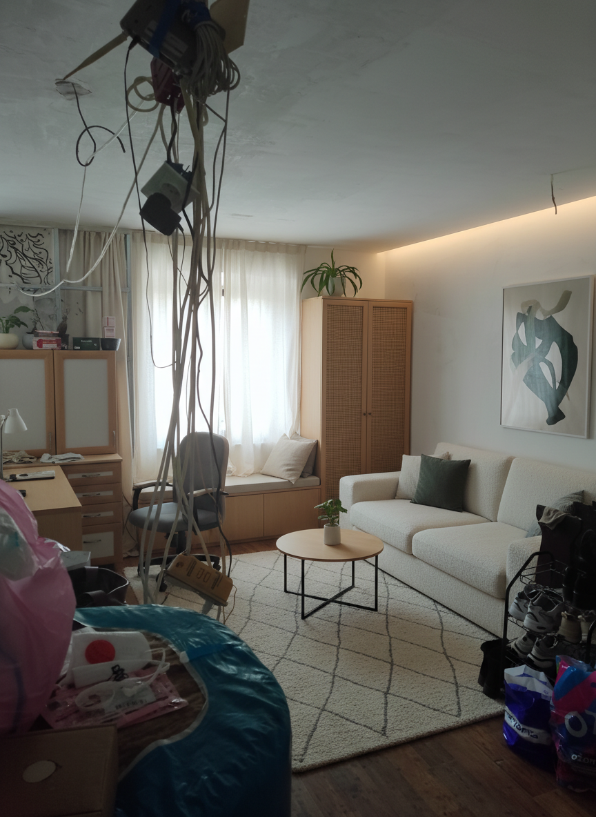 Дизайн гостиной в стиле Japandi — фото интерьера от нейросети RoomGPT