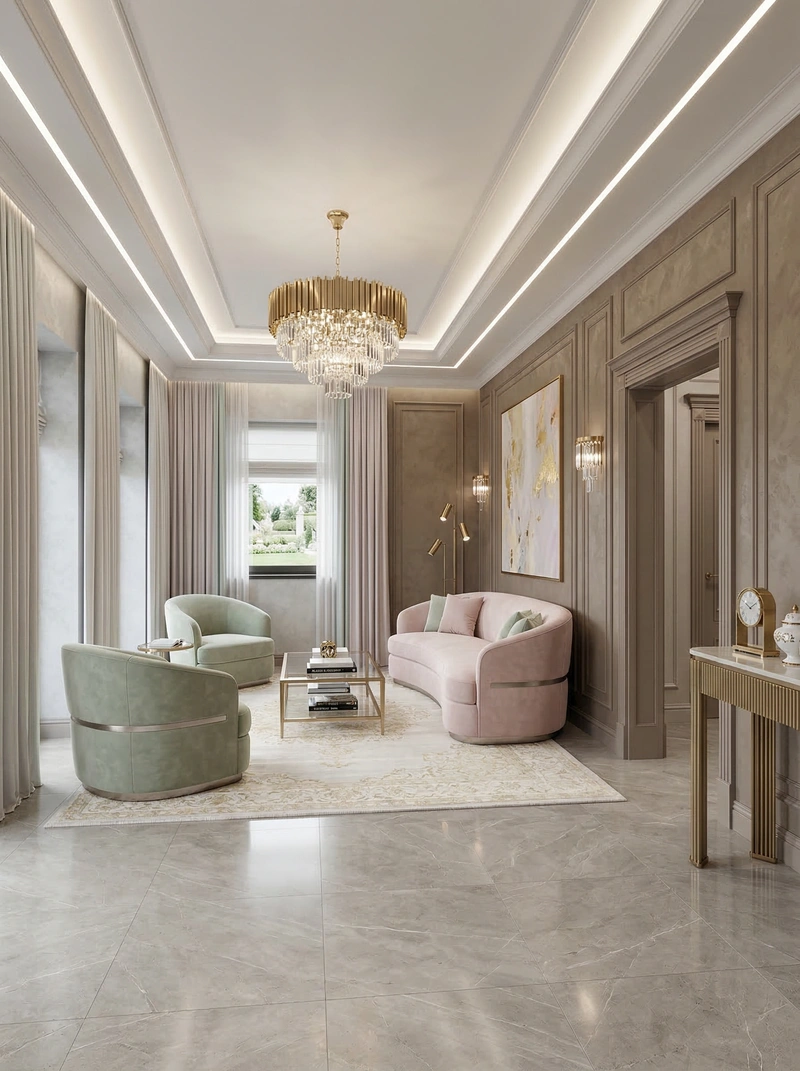 Дизайн интерьера в стиле Неоклассика — Гостиная от нейросети RoomGPT