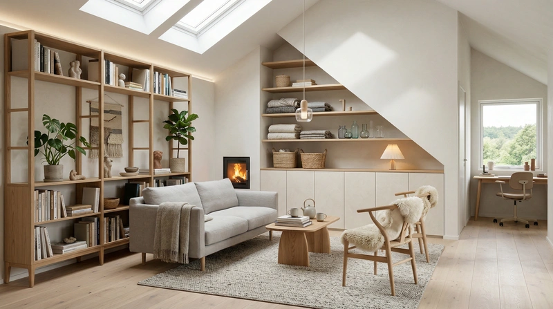 Дизайн гостиной в стиле Хюгге — фото интерьера от нейросети RoomGPT