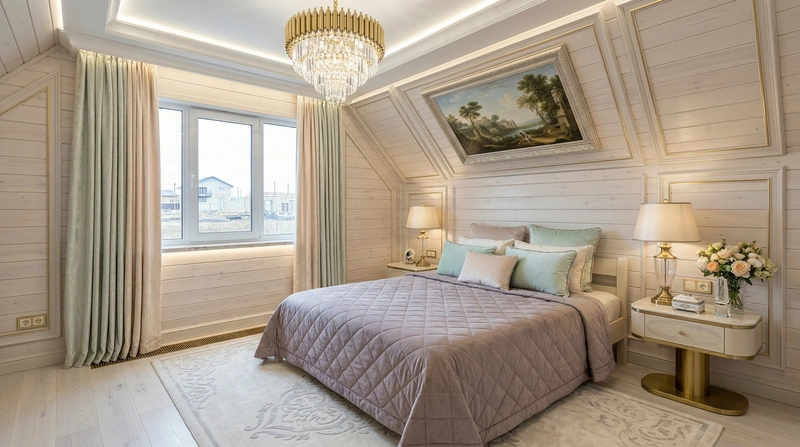 Дизайн спальни в стиле Неоклассика — фото интерьера от нейросети RoomGPT