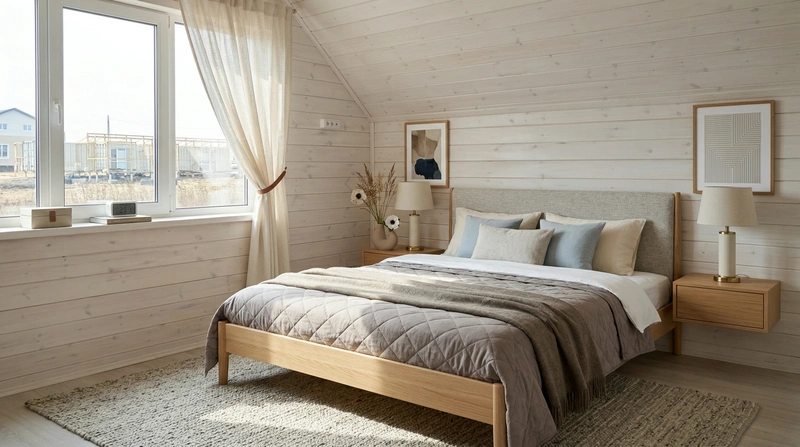 Дизайн спальни в стиле Сканди — фото интерьера от нейросети RoomGPT