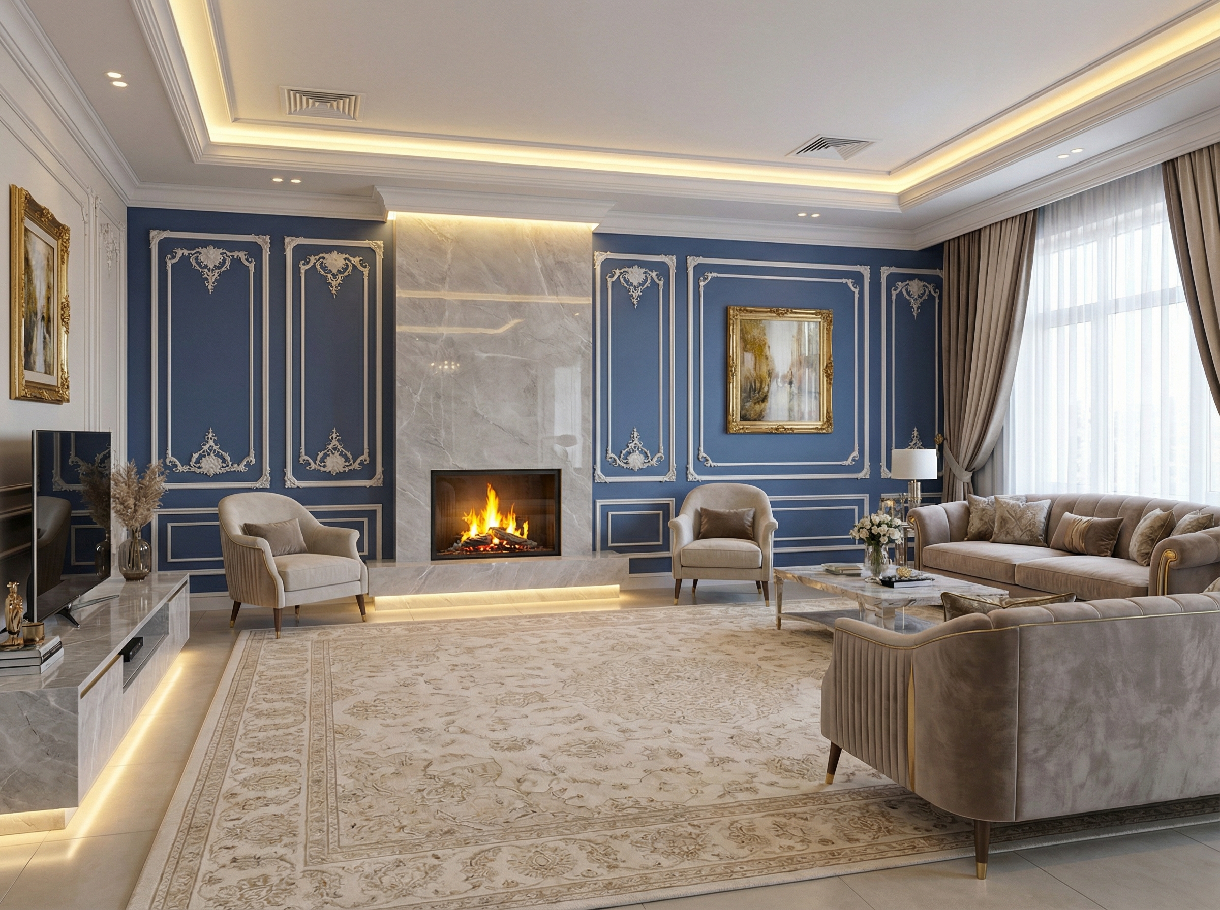 Дизайн гостиной в стиле Классика — фото интерьера от нейросети RoomGPT