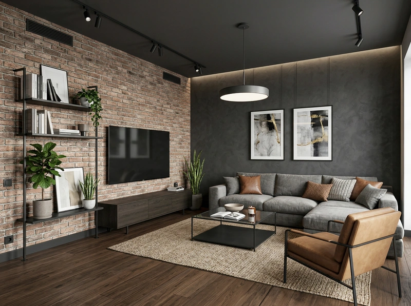 Дизайн гостиной в стиле Лофт — фото интерьера от нейросети RoomGPT