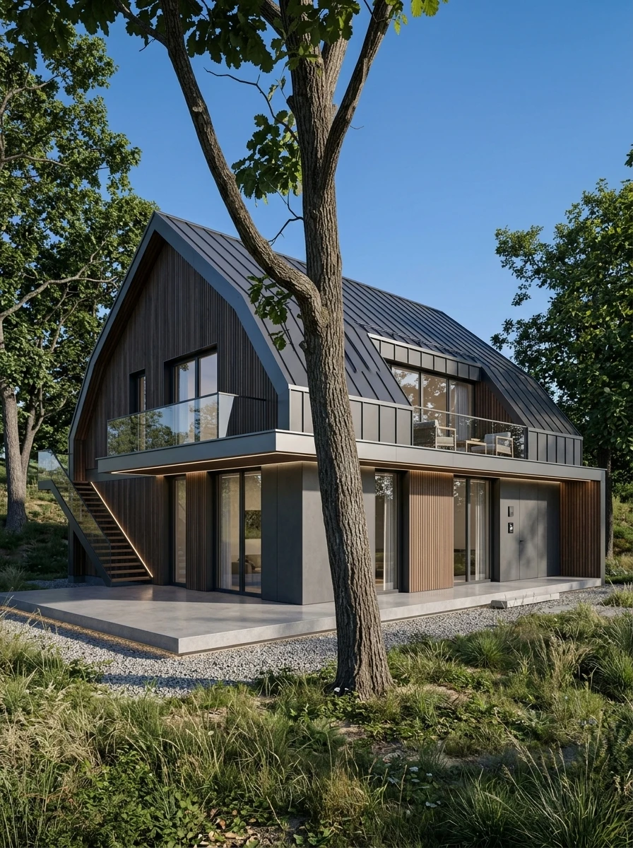 Дизайн фасада в стиле Барнхаус — фото фасада от нейросети RoomGPT