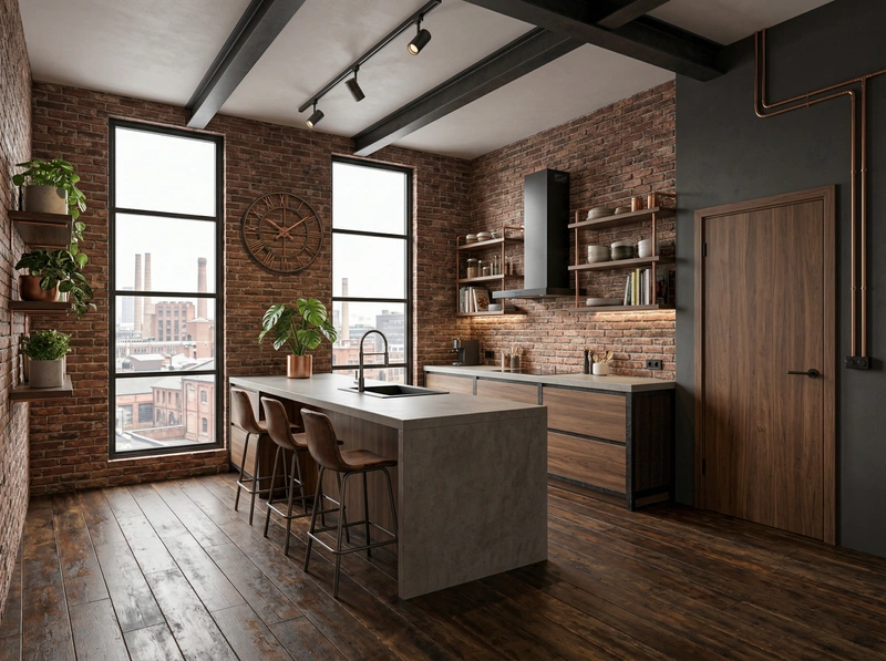 Дизайн кухни в стиле Лофт — фото интерьера от нейросети RoomGPT