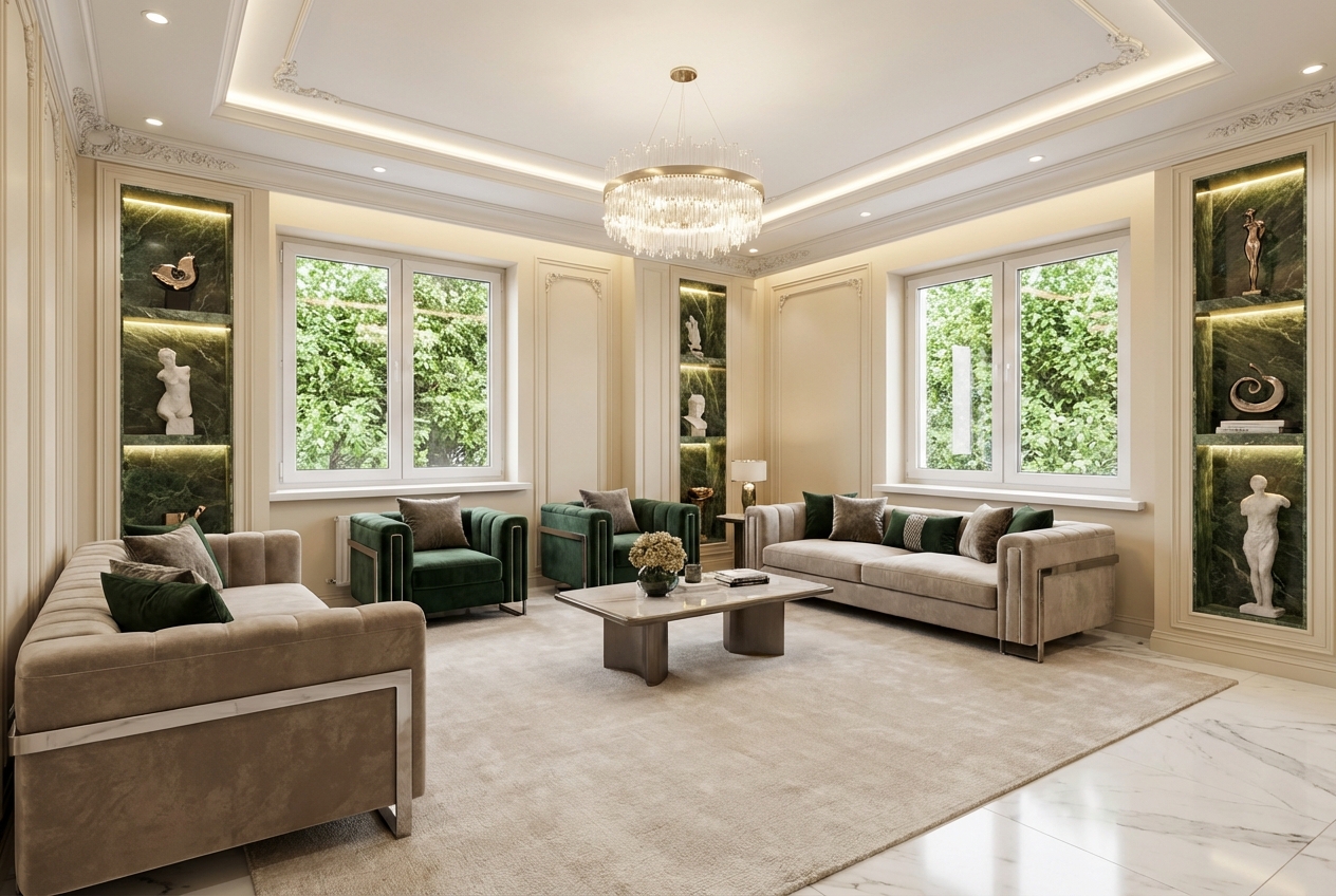 Дизайн гостиной в стиле Классика — фото интерьера от нейросети RoomGPT