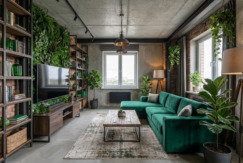Дизайн интерьера в стиле Лофт — Гостиная от нейросети RoomGPT
