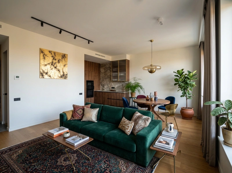 Дизайн гостиной в стиле Эклектика — фото интерьера от нейросети RoomGPT