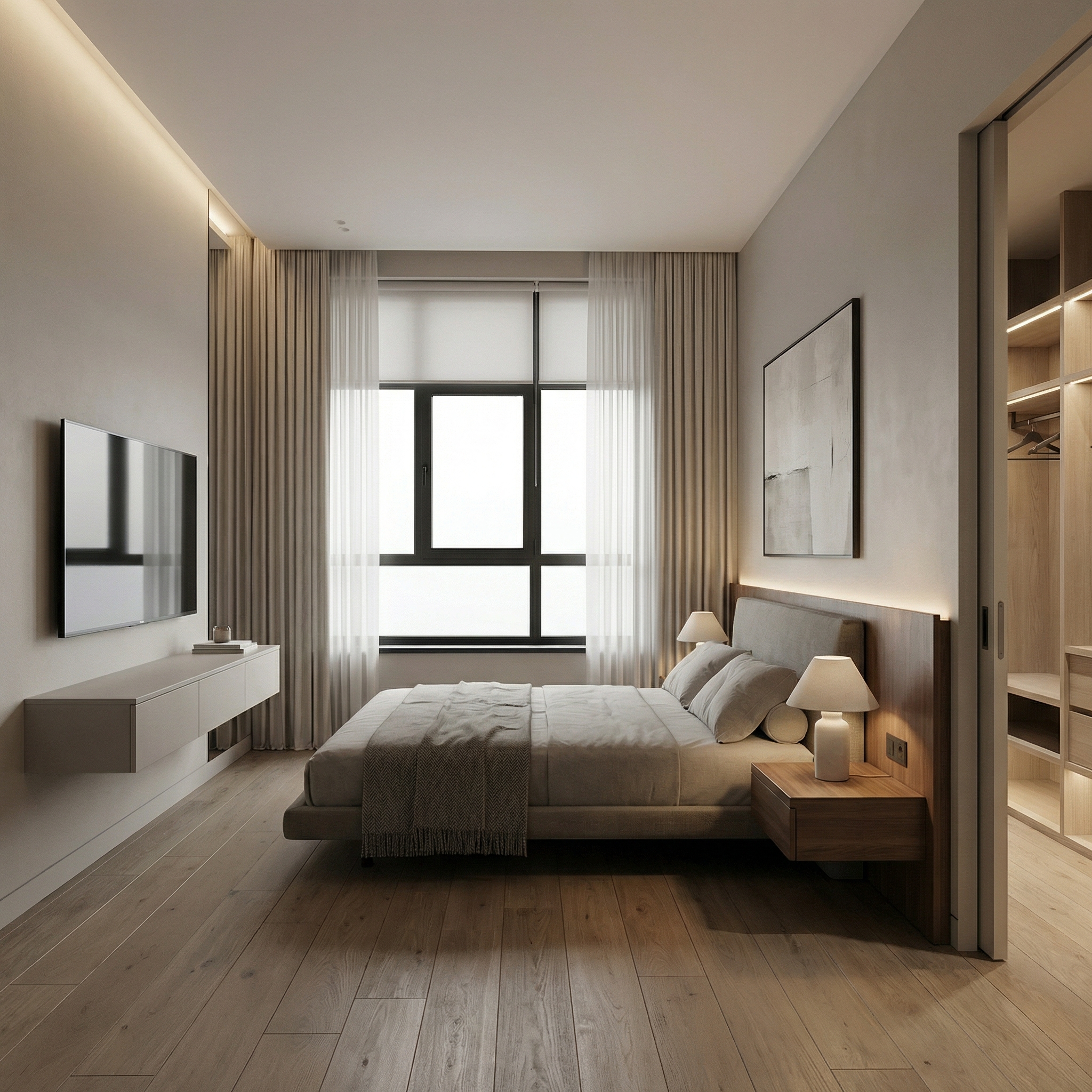 Дизайн спальни в стиле Минимализм — фото интерьера от нейросети RoomGPT