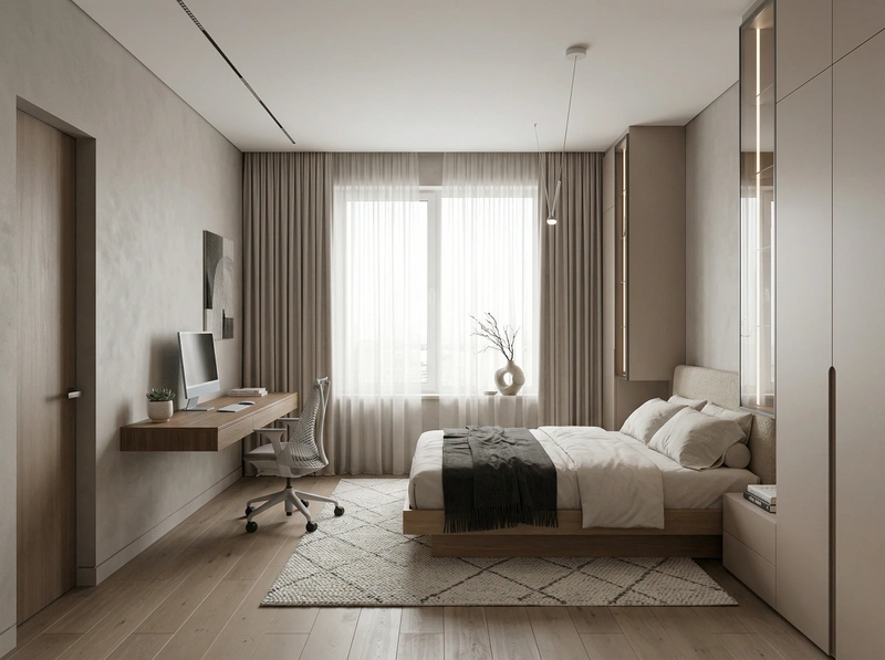 Дизайн спальни в стиле Минимализм — фото интерьера от нейросети RoomGPT