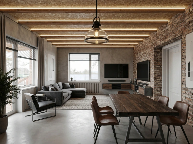 Дизайн гостиной в стиле Лофт — фото интерьера от нейросети RoomGPT