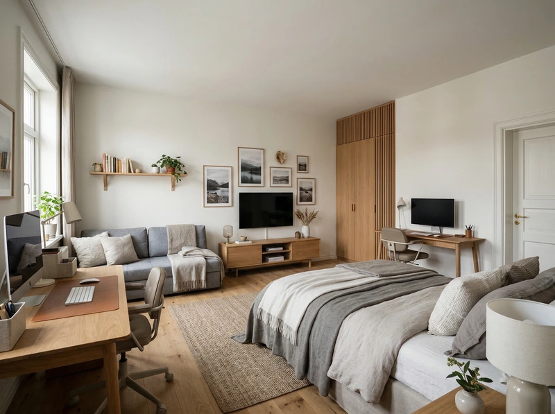 Дизайн спальни в стиле Хюгге — фото интерьера от нейросети RoomGPT