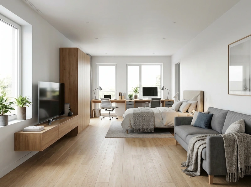 Дизайн спальни в стиле Сканди — фото интерьера от нейросети RoomGPT