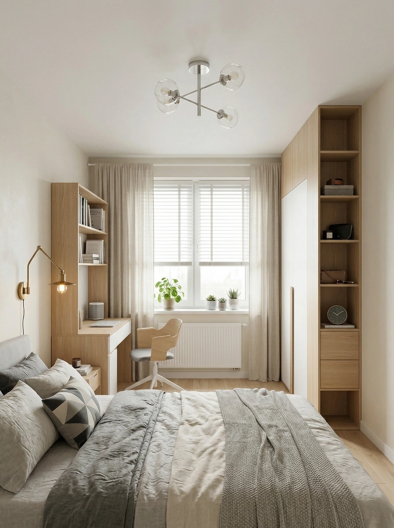 Дизайн спальни в стиле Сканди — фото интерьера от нейросети RoomGPT
