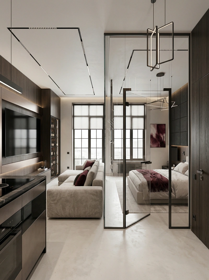 Дизайн гостиной в стиле Блэктэк — фото интерьера от нейросети RoomGPT