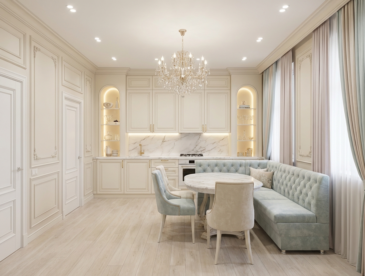 Дизайн кухни в стиле Классика — фото интерьера от нейросети RoomGPT
