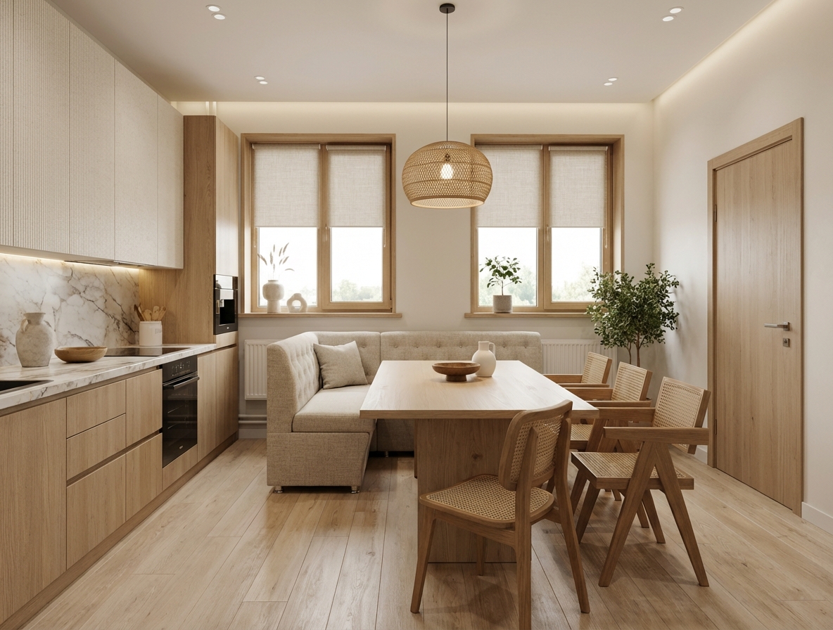 Дизайн кухни в стиле Japandi — фото интерьера от нейросети RoomGPT