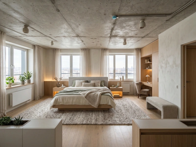 Дизайн спальни в стиле Хюгге — фото интерьера от нейросети RoomGPT