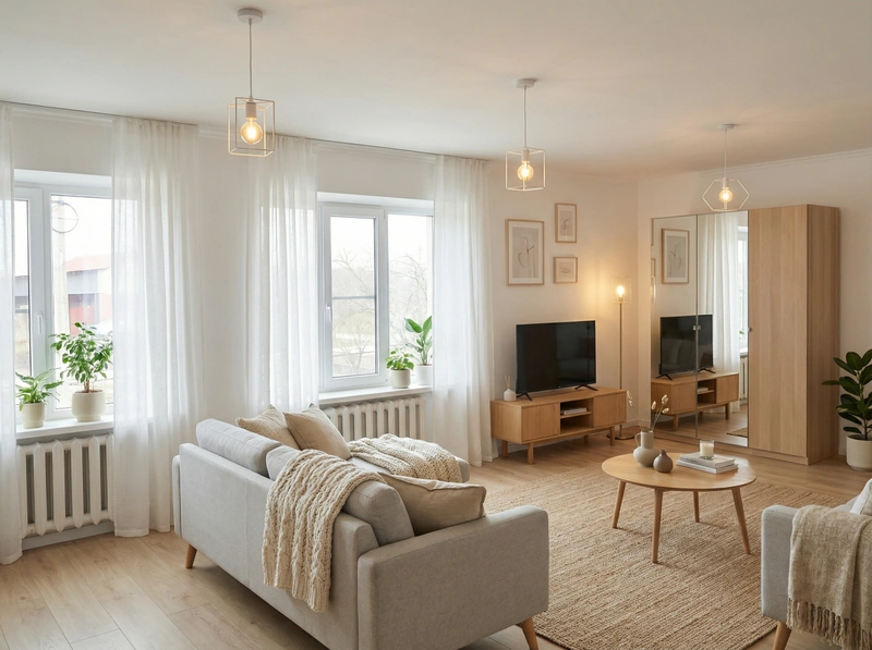 Дизайн интерьера в стиле Хюгге — Гостиная от нейросети RoomGPT