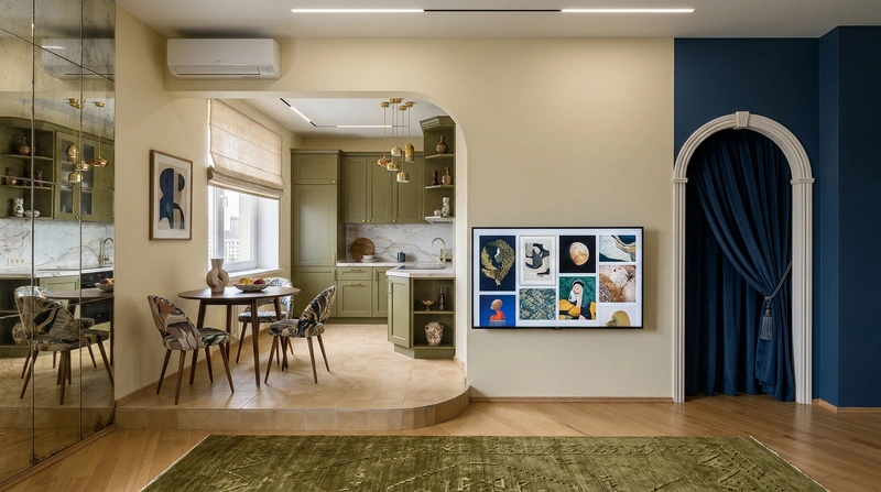 Дизайн интерьера в стиле Эклектика — Гостиная от нейросети RoomGPT