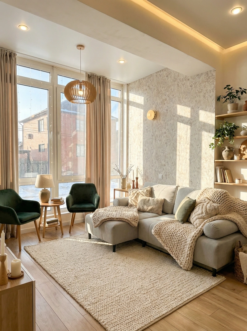 Дизайн интерьера в стиле Хюгге — Гостиная от нейросети RoomGPT