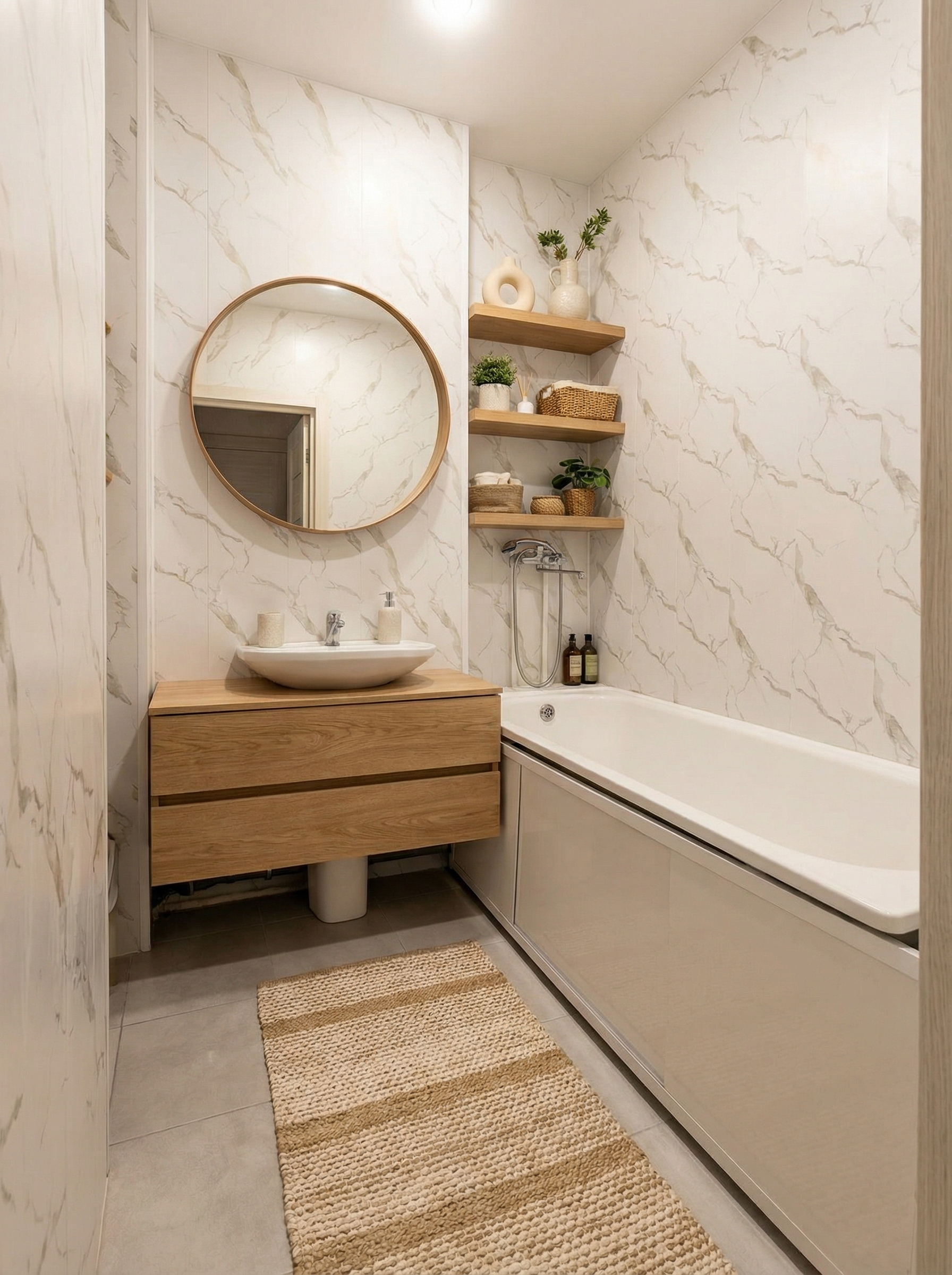 Дизайн ванной в стиле Japandi — фото интерьера от нейросети RoomGPT