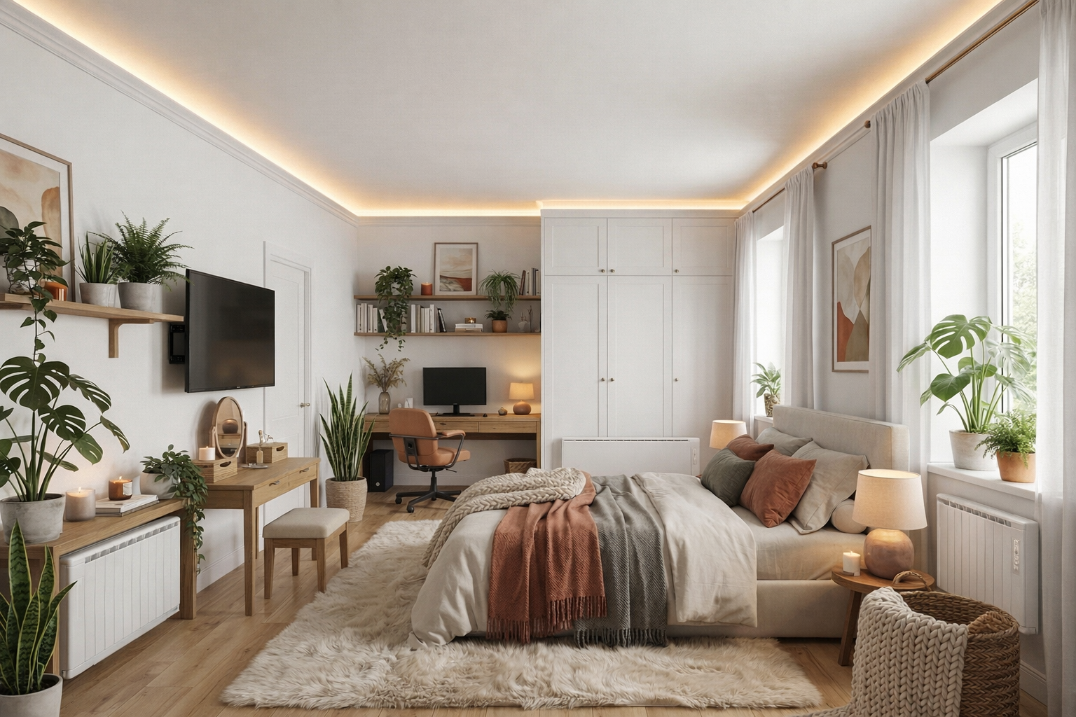 Дизайн спальни в стиле Хюгге — фото интерьера от нейросети RoomGPT