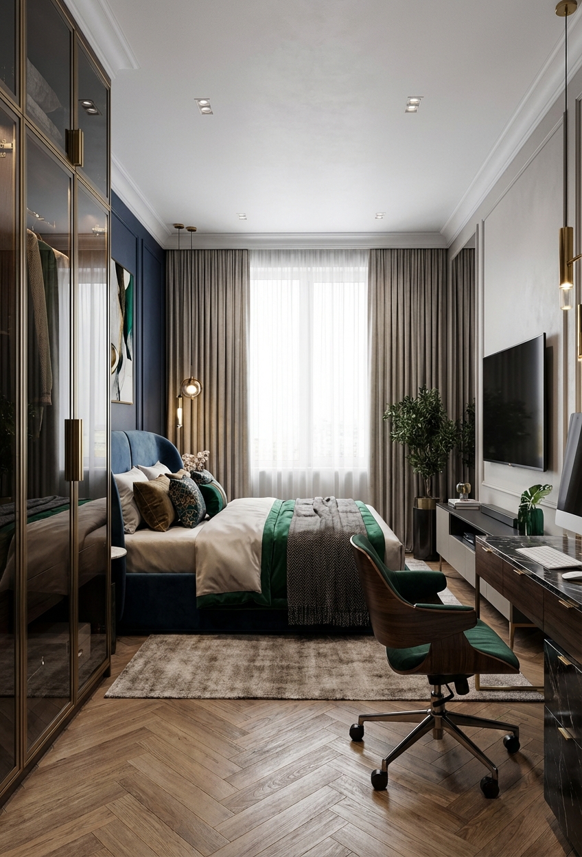 Дизайн спальни в стиле Эклектика — фото интерьера от нейросети RoomGPT