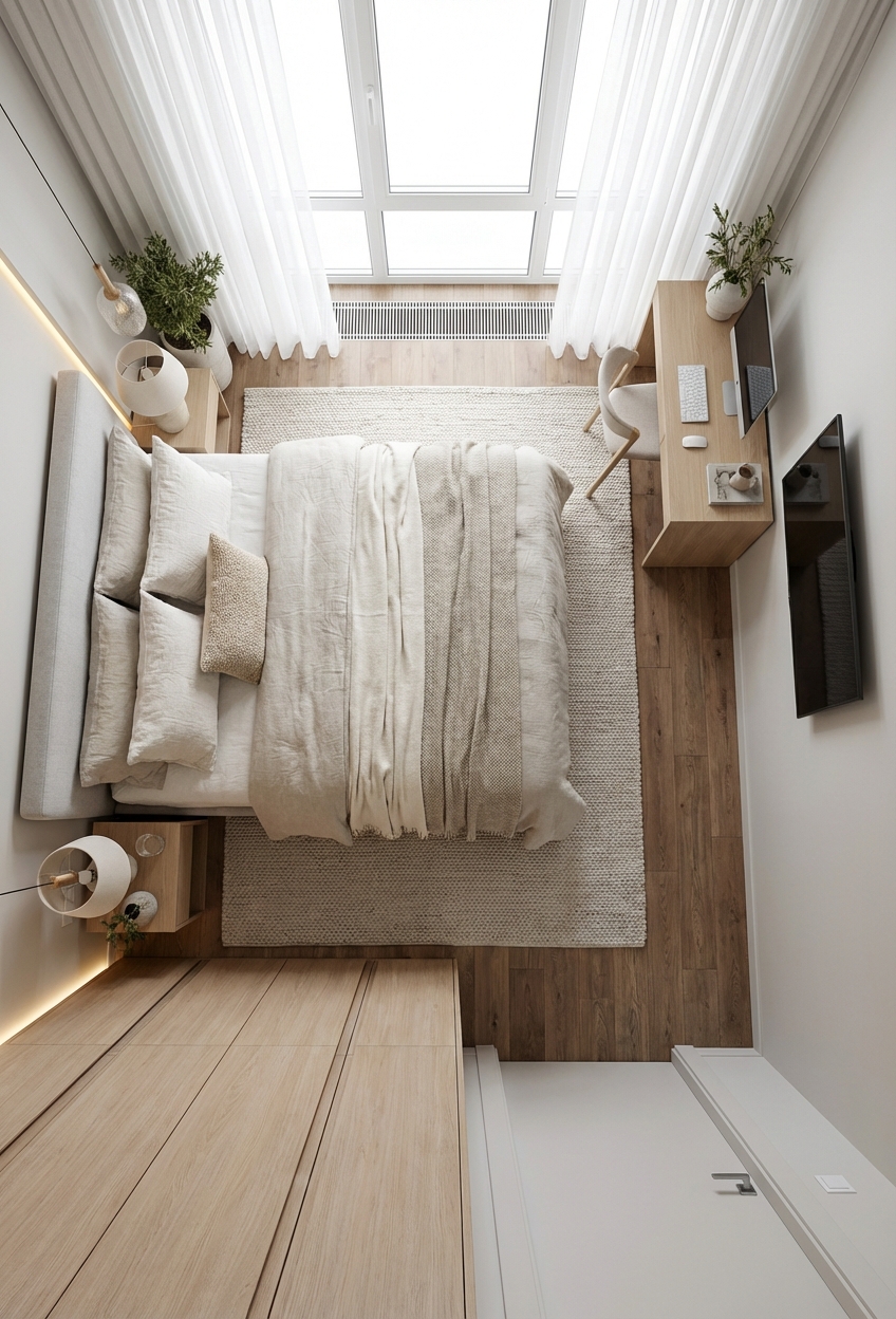 Дизайн спальни в стиле Сканди — фото интерьера от нейросети RoomGPT