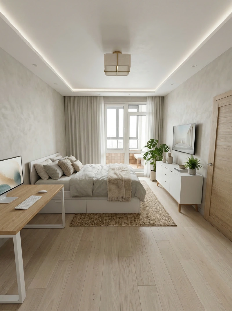 Дизайн спальни в стиле Сканди — фото интерьера от нейросети RoomGPT