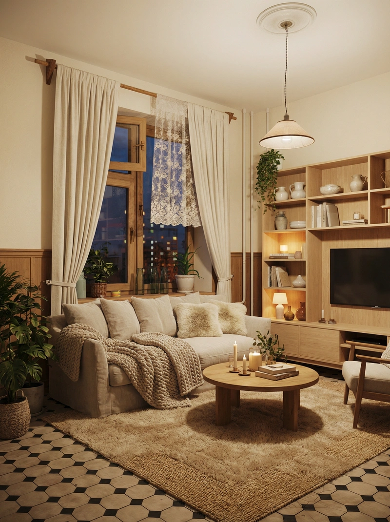 Дизайн интерьера в стиле Хюгге — Гостиная от нейросети RoomGPT