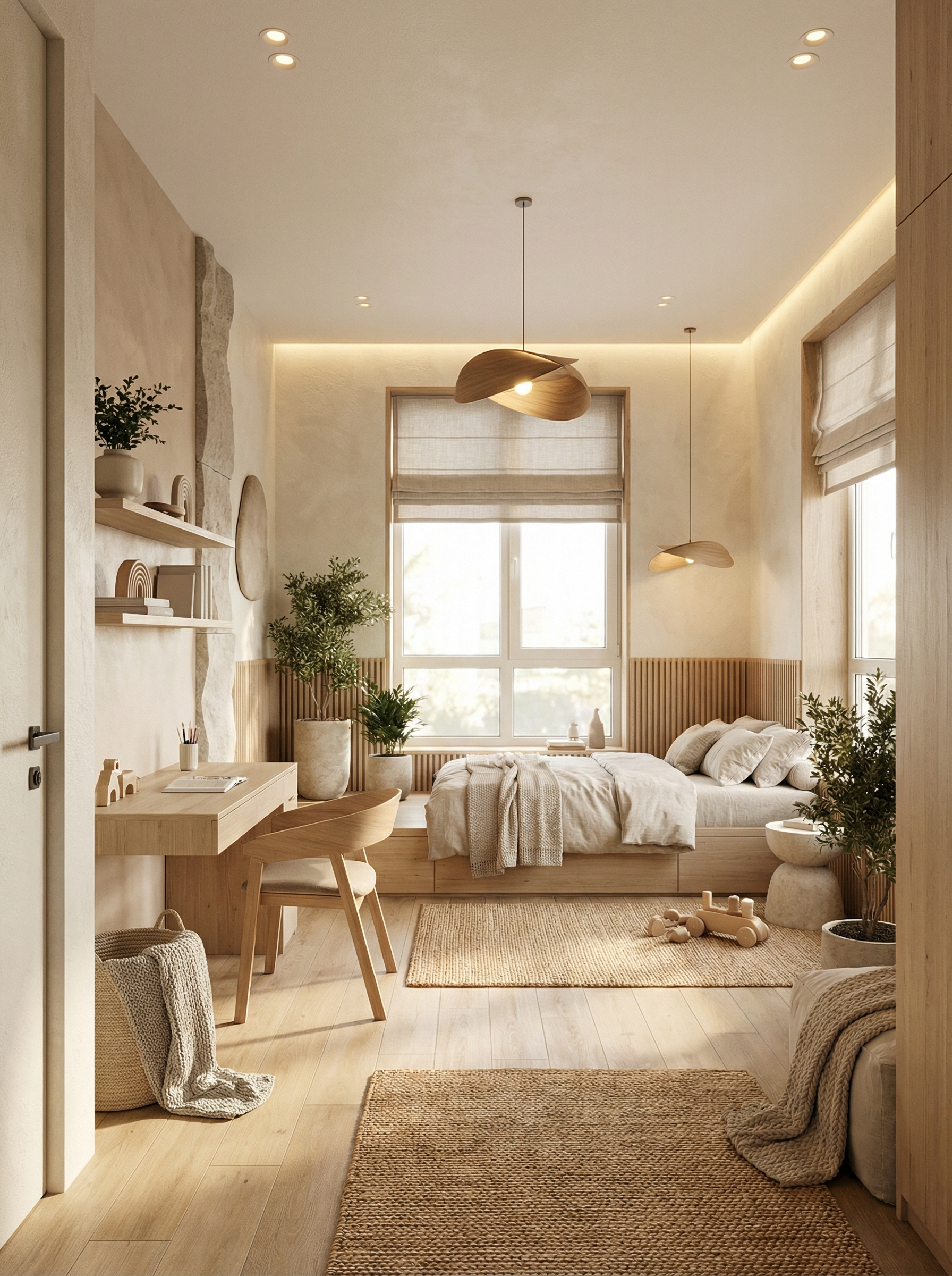 Дизайн детской в стиле Japandi — фото интерьера от нейросети RoomGPT